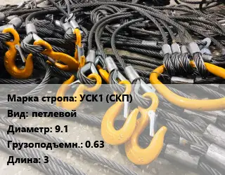 Строп канатный (чалка) УСК1 (СКП) петлевой D=9.1 Грузопод.:0.63 L=3